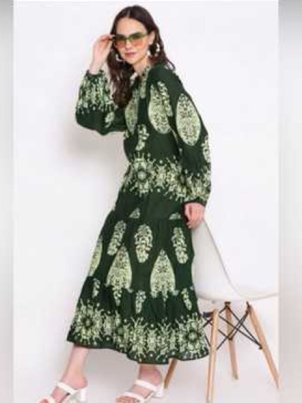 Zara Green Printed Panel Tired Dress - Picture 4 of 15
